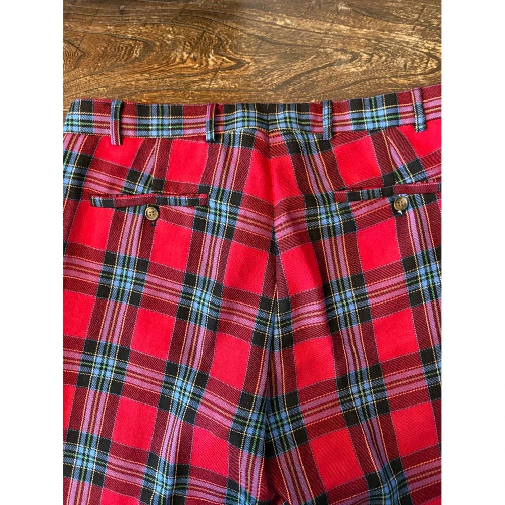 J. McLaughlin Plaid Wool Pants Mens 36 Red Excellent Tartan Trousers